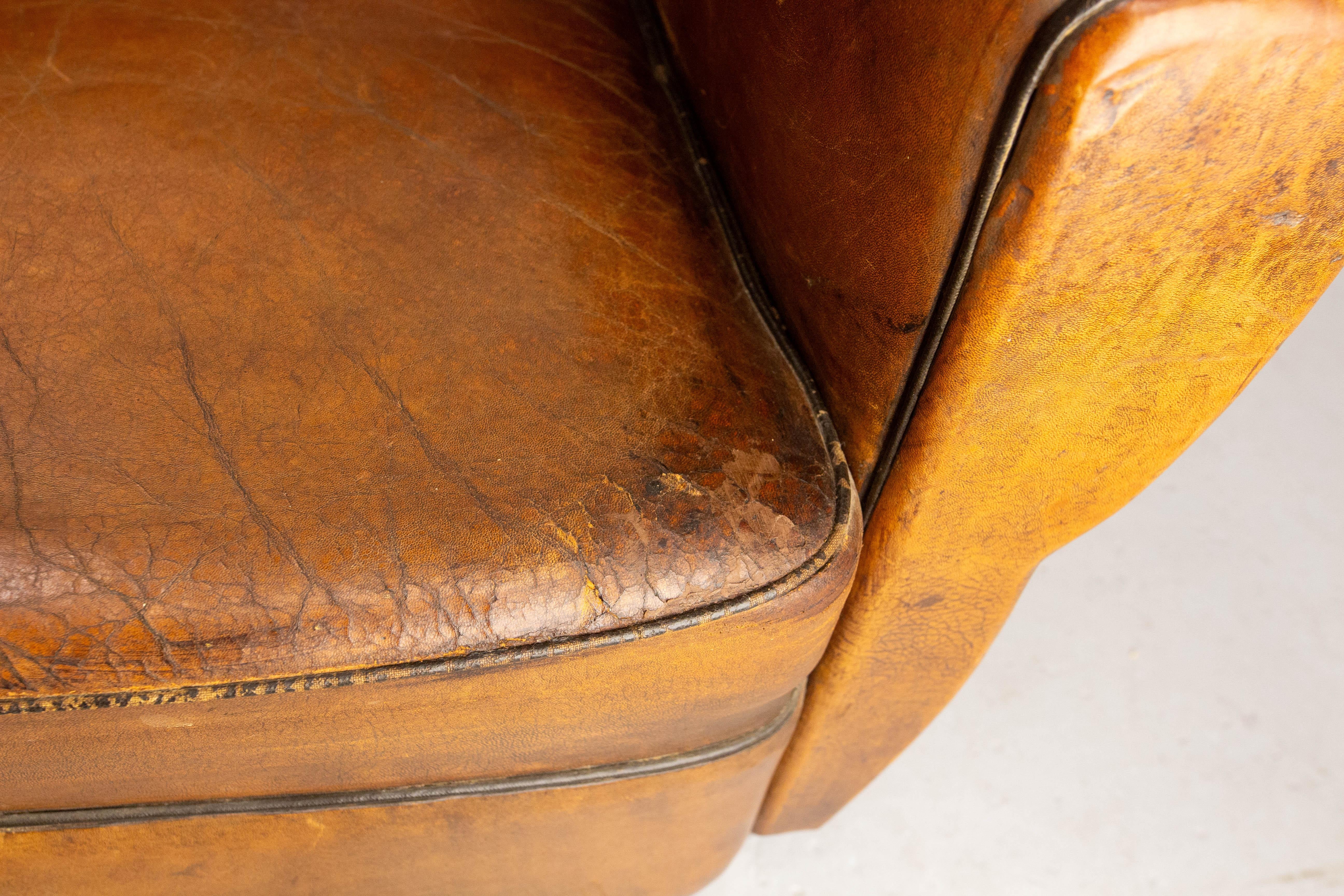 Antike Club Sessel Fauteuil Art Deco Leder und Nieten Französisch im Angebot 6