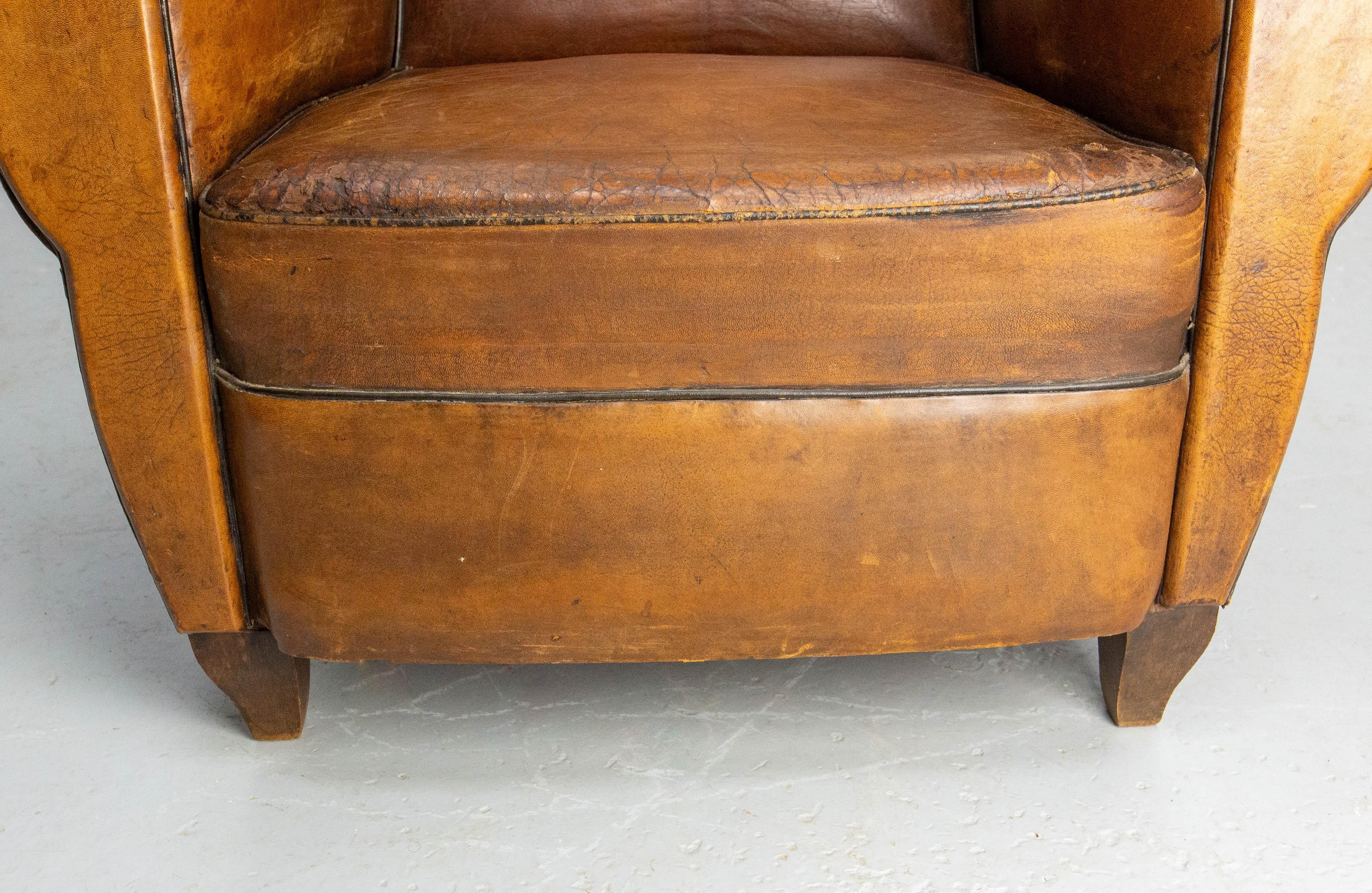 Antike Club Sessel Fauteuil Art Deco Leder und Nieten Französisch im Angebot 9