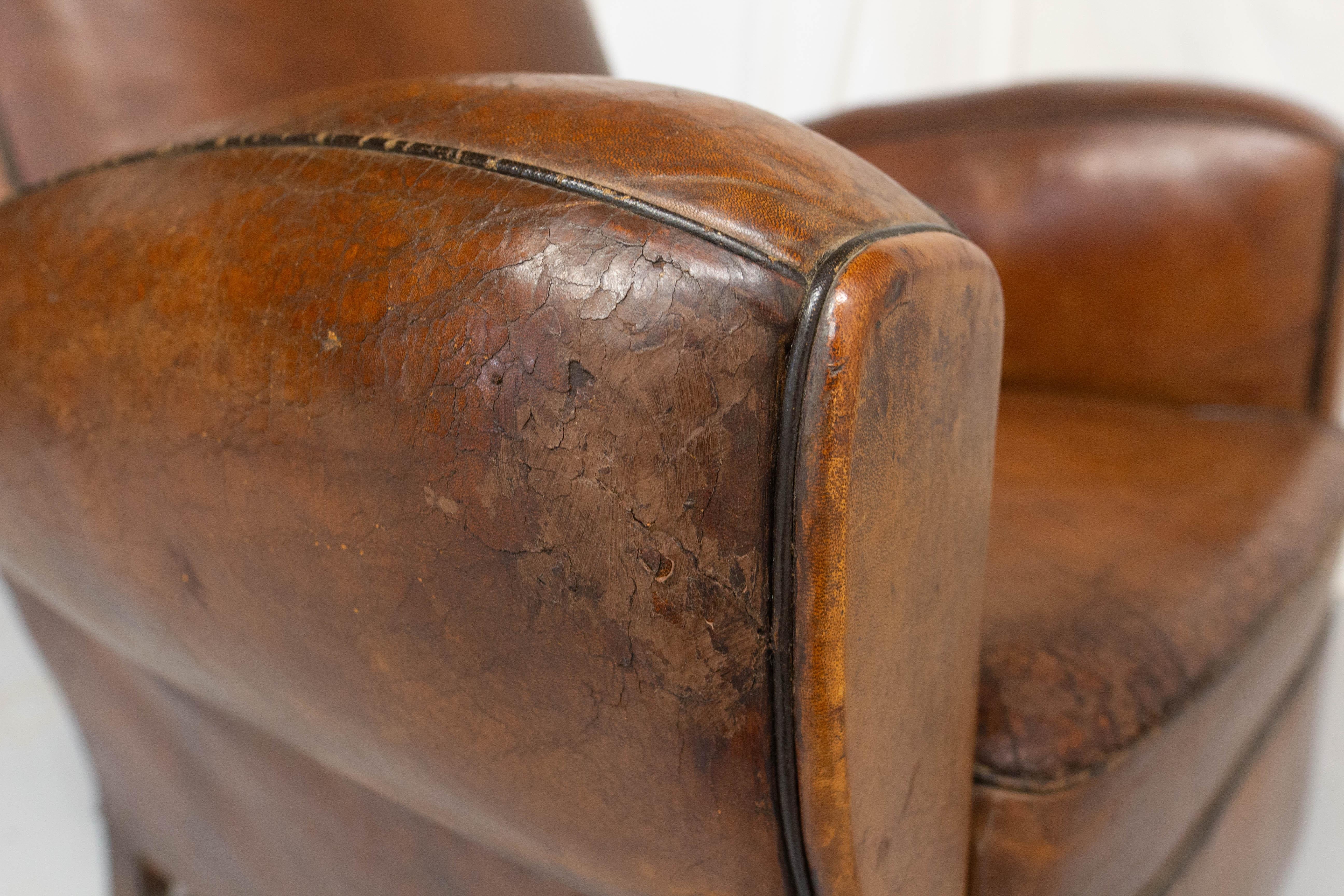 Antike Club Sessel Fauteuil Art Deco Leder und Nieten Französisch im Angebot 11