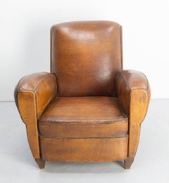 Antique Fauteuil Club Fauteuil Art Deco Cuir et clous French