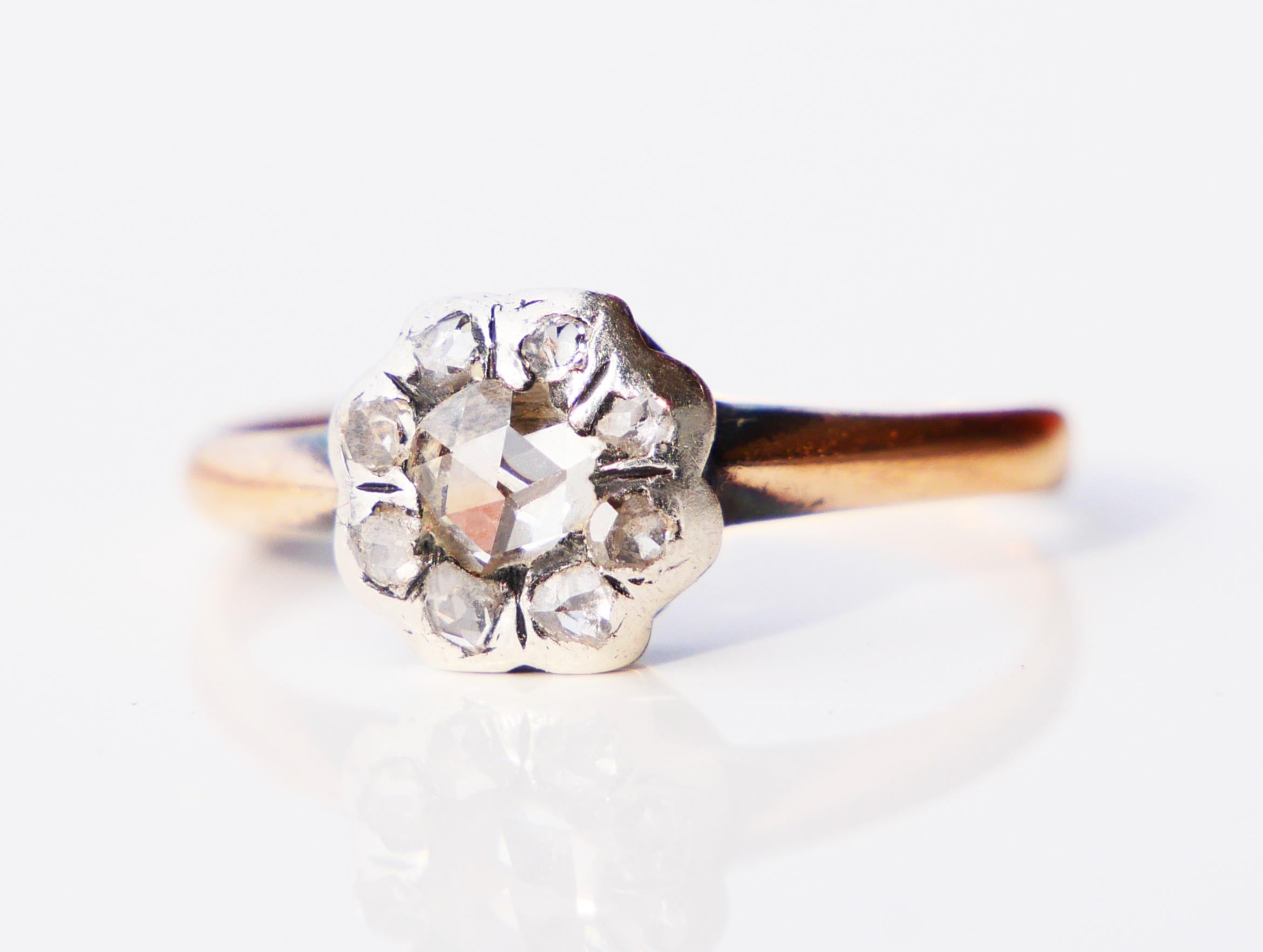 Antiker Cluster Ring 0.5ctw Diamanten 18K Gelbgold Silber Ø US6 /2.2 gr im Angebot 5