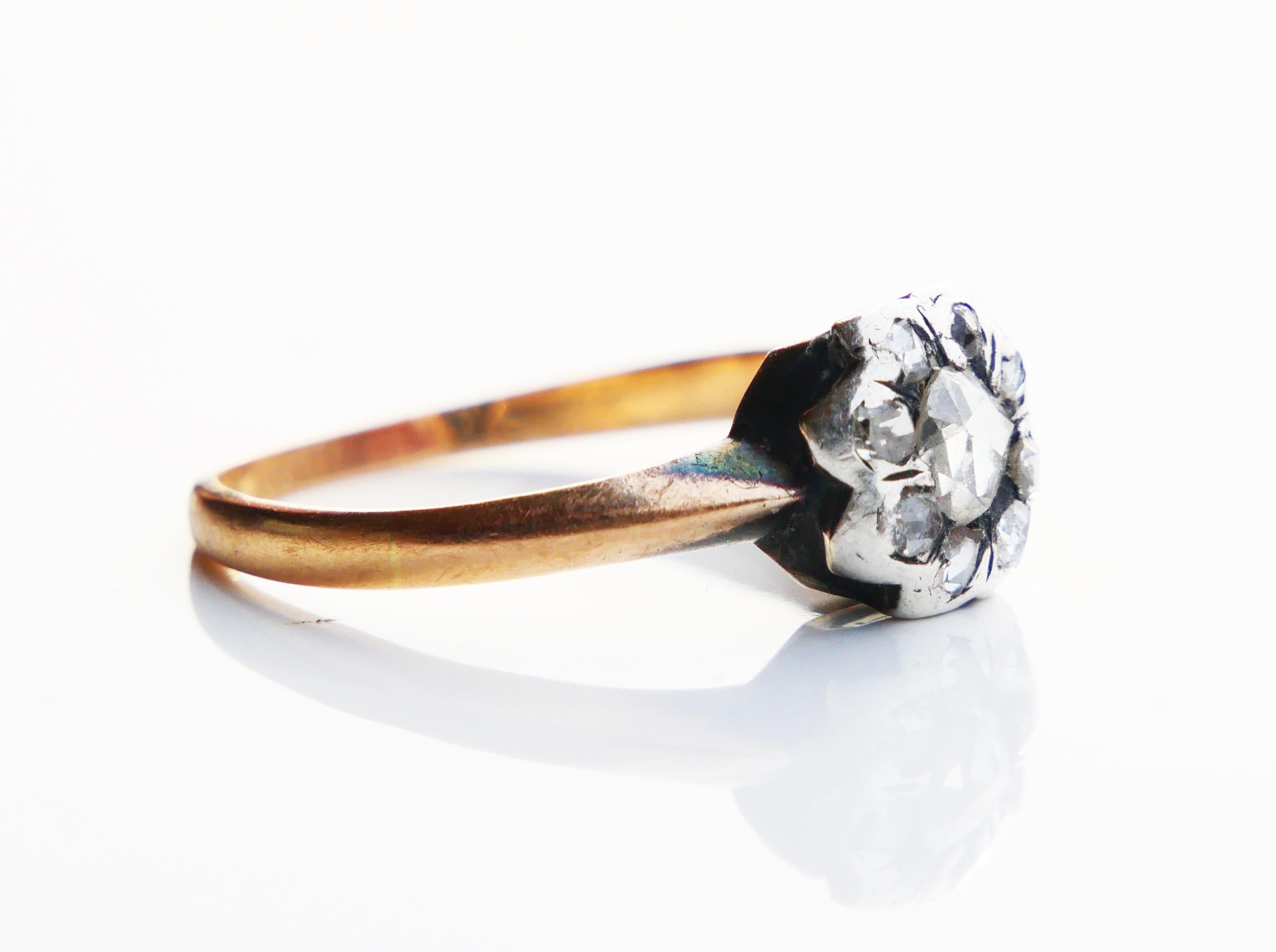 Antiker Cluster Ring 0.5ctw Diamanten 18K Gelbgold Silber Ø US6 /2.2 gr im Angebot 7