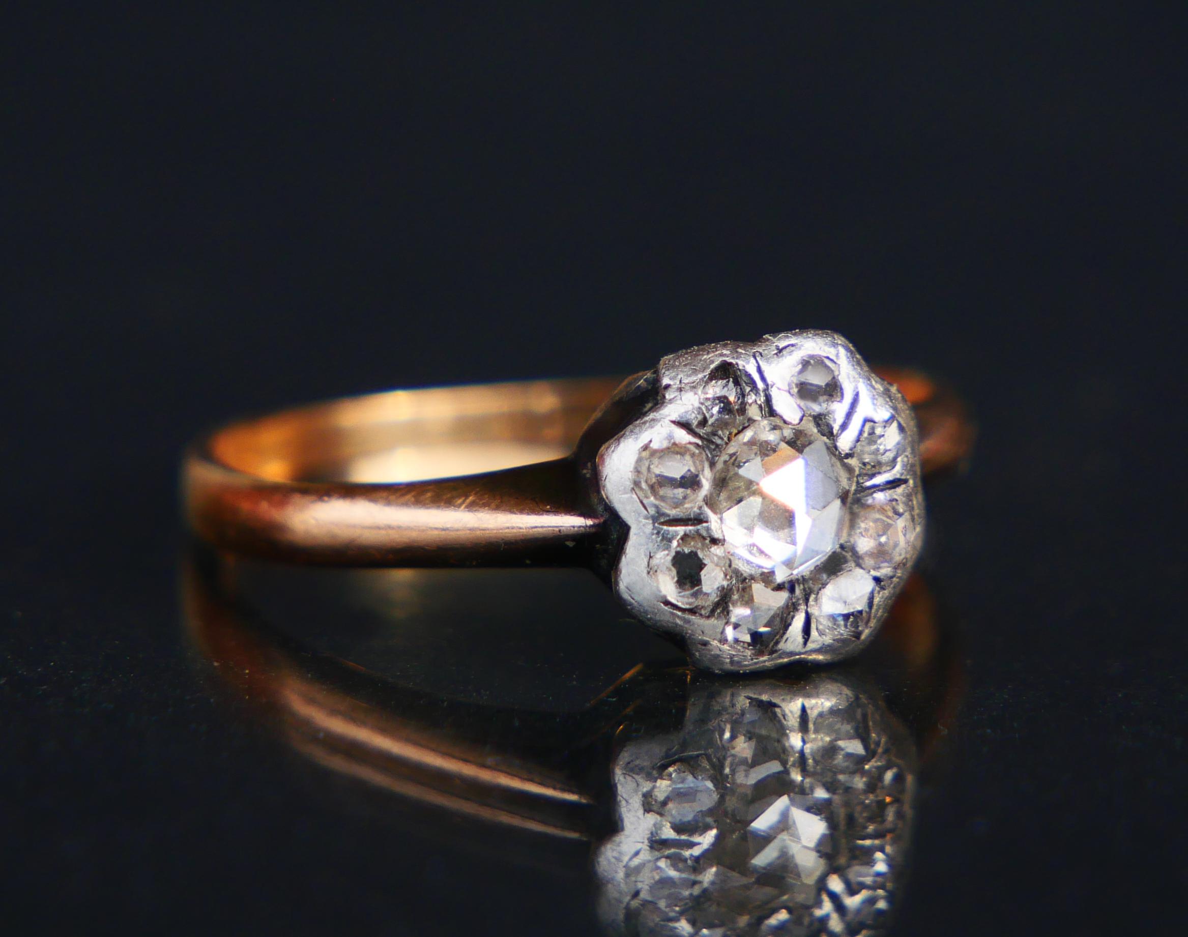 Art Nouveau Antique Cluster Ring 0.5ctw Diamonds 18K Yellow Gold Silver Ø US6 /2.2 gr For Sale