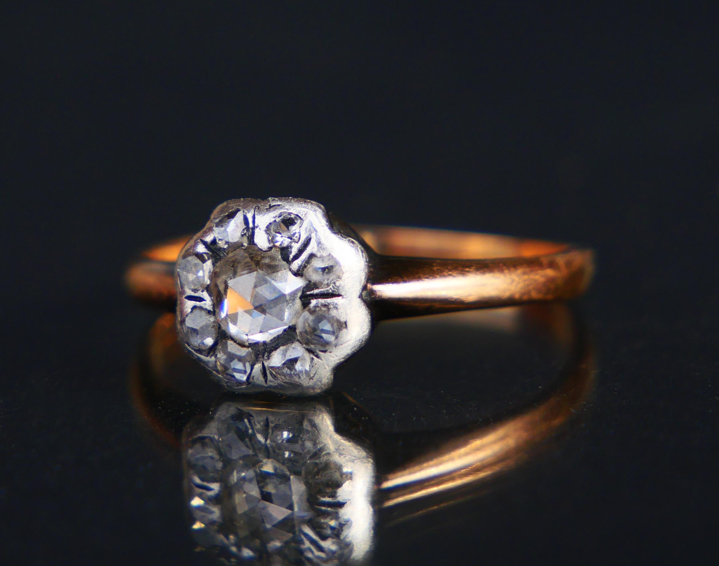 Women's Antique Cluster Ring 0.5ctw Diamonds 18K Yellow Gold Silver Ø US6 /2.2 gr For Sale