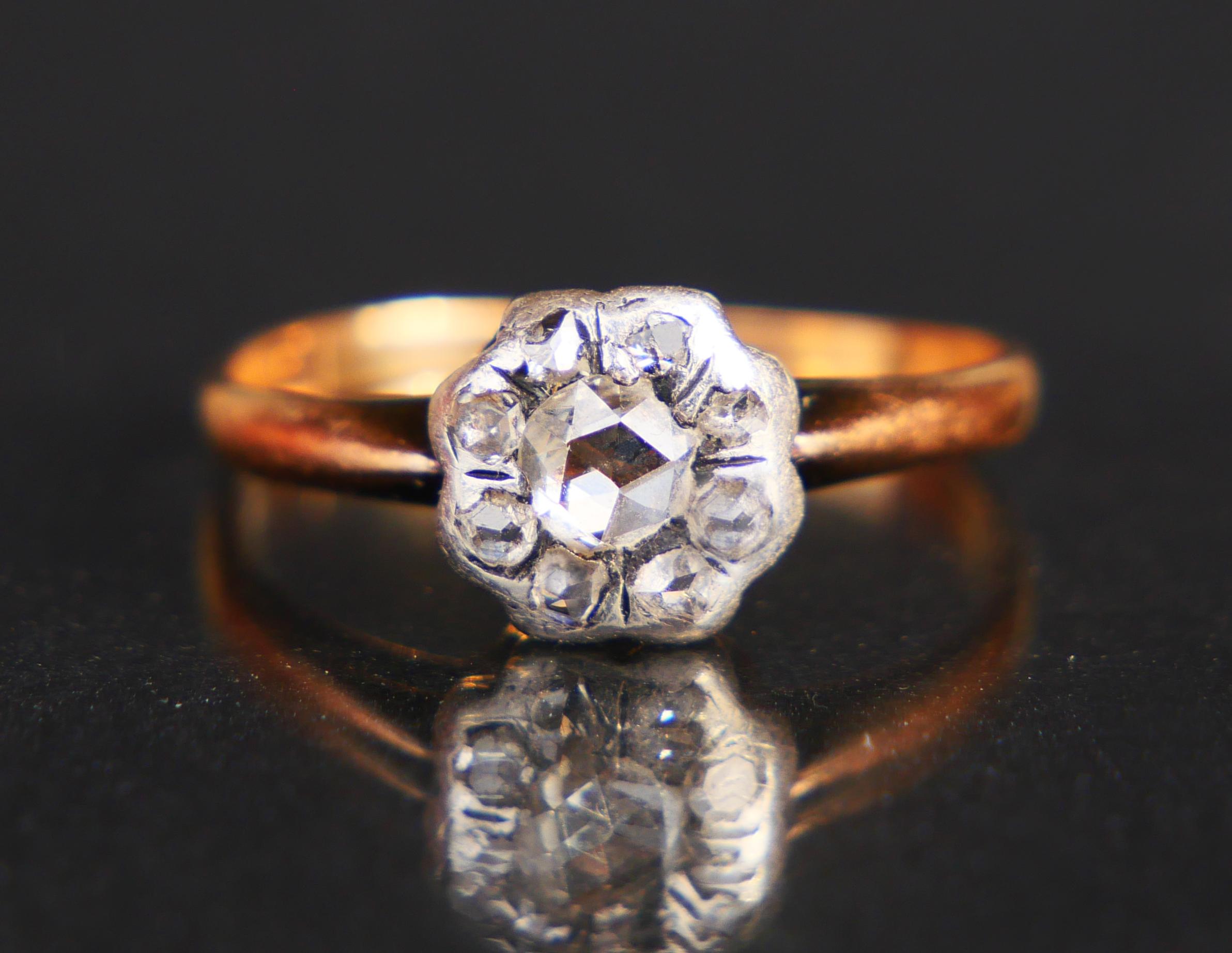Antique Cluster Ring 0.5ctw Diamonds 18K Yellow Gold Silver Ø US6 /2.2 gr For Sale 1