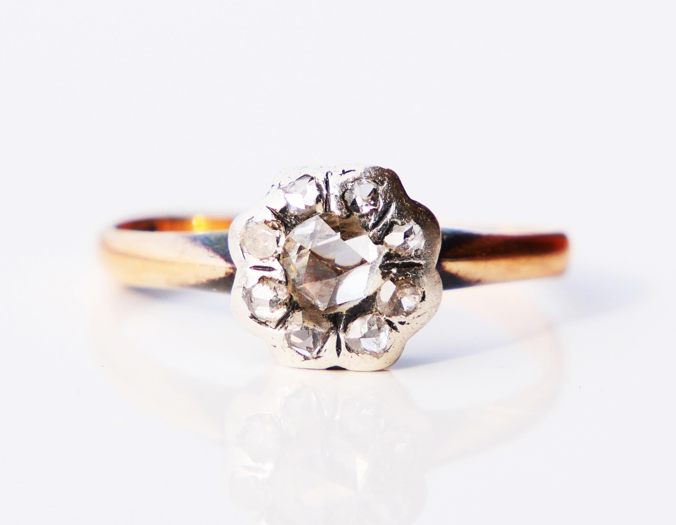 Antique Cluster Ring 0.5ctw Diamonds 18K Yellow Gold Silver Ø US6 /2.2 gr For Sale 4