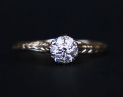 Antike Cluster Ring Diamanten massiv 14K Gold Platin Ø US7.75 /2gr