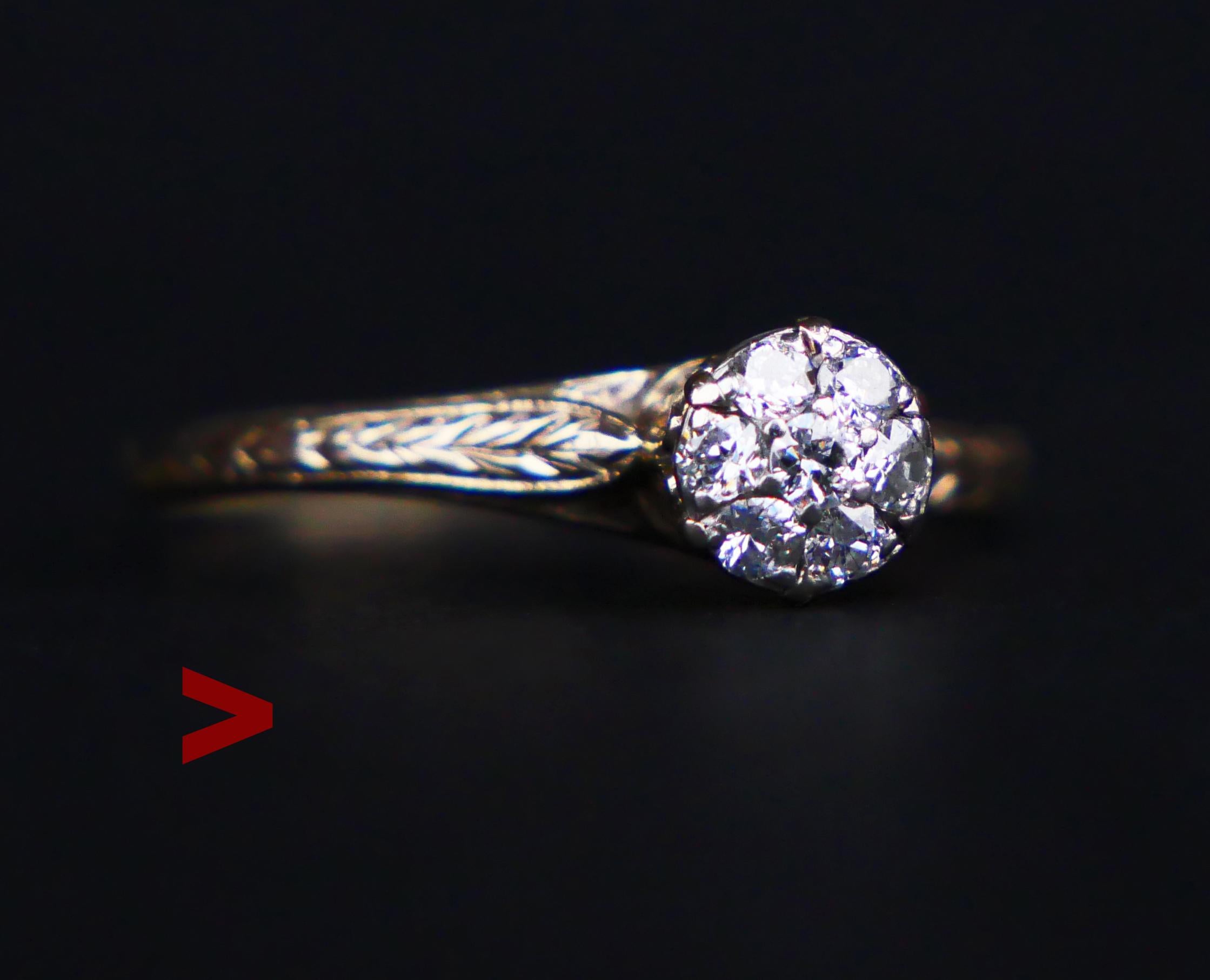 Art Nouveau Antique cluster Ring Diamonds solid 14K Gold Platinum Ø US7.75 /2gr For Sale