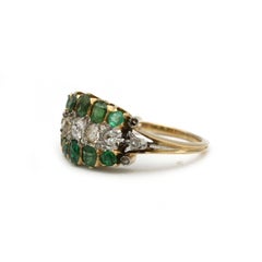 Antique Cluster Ring in Yellow Gold with Emeralds and Old-Cut Diamonds