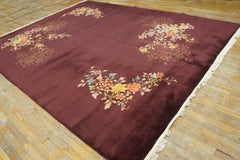 1920s Red Wine Floral Antique Chinese Art Deco Rug 8'8" x 11'4" Wool Rug Knotted