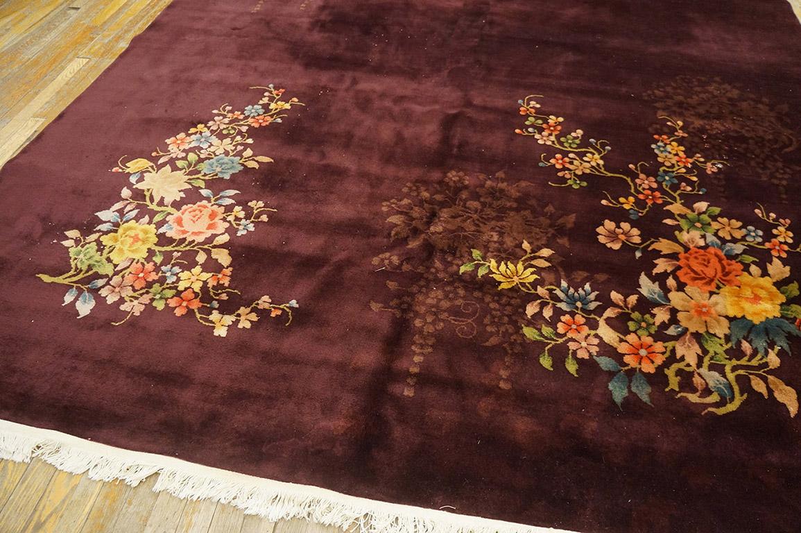 Laine Tapis Art déco chinois ancien de 8' 8