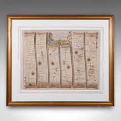 Antique Coaching Map, Salisbury to Campden, English, Framed Cartography, Ogilby