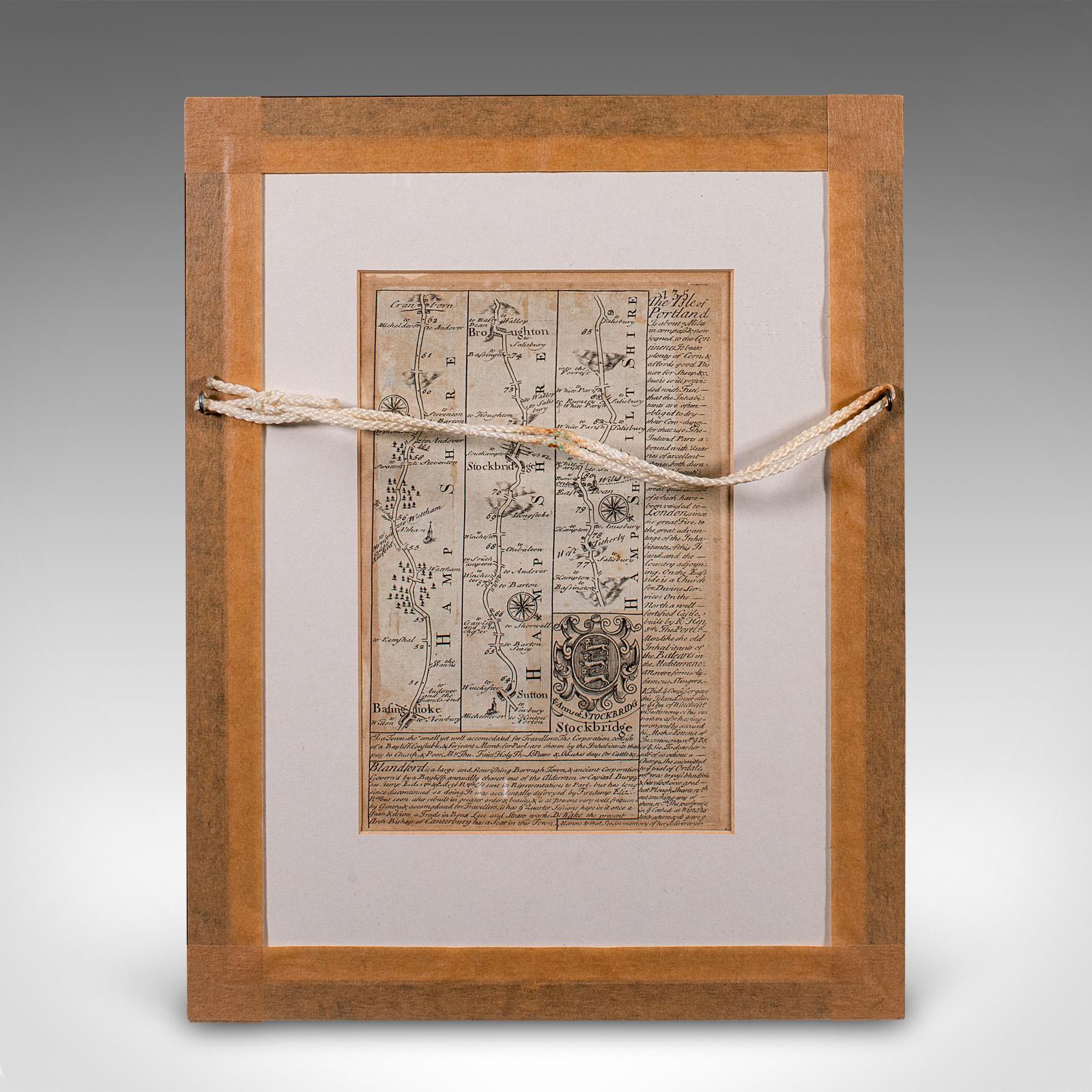 Antique Coaching Road Map Cranborne to Dorchester, Framed Cartography, Victorian For Sale 2