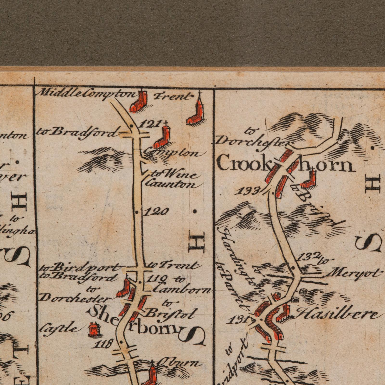 Antique Coaching Road Map, Devon, English, Regional Cartography, Georgian, 1720 For Sale 4