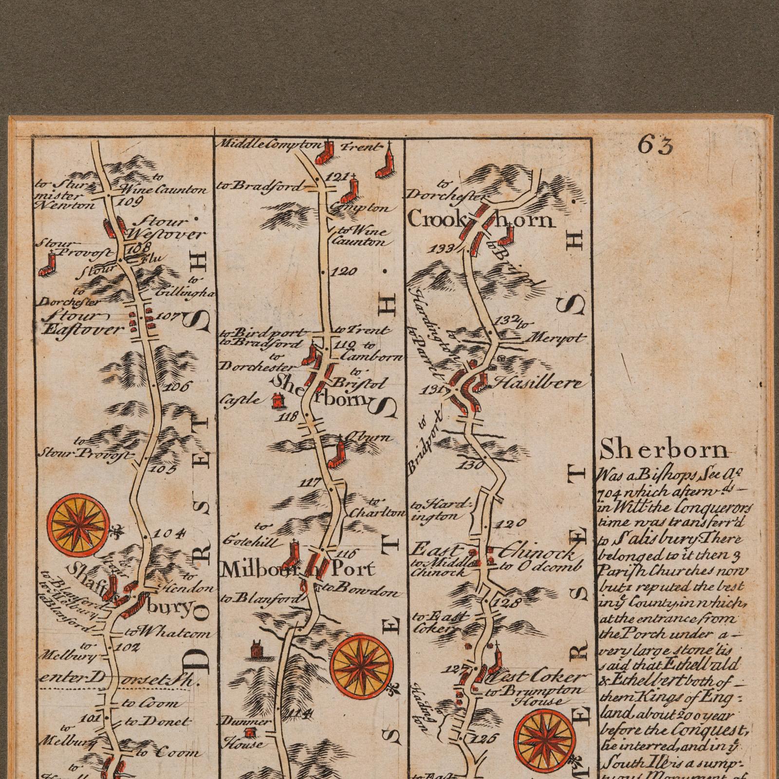 Antique Coaching Road Map, Devon, English, Regional Cartography, Georgian, 1720 In Good Condition For Sale In Hele, Devon, GB