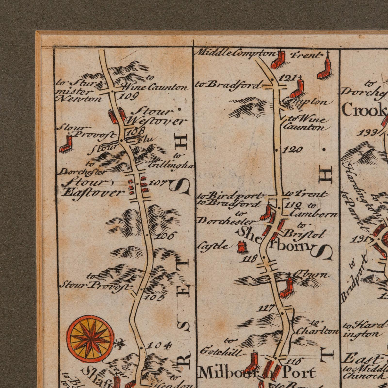 Wood Antique Coaching Road Map, Devon, English, Regional Cartography, Georgian, 1720 For Sale