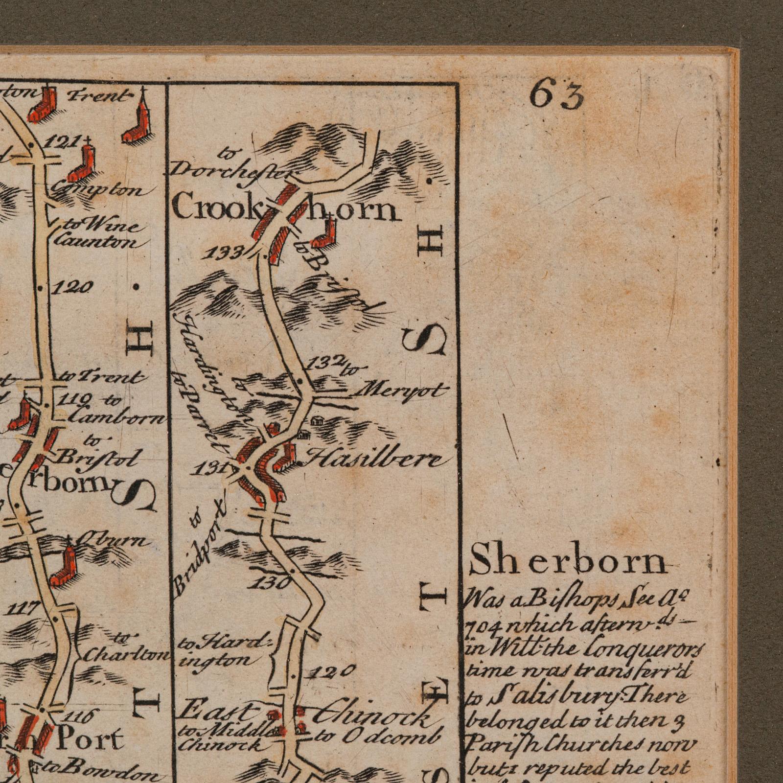 Antique Coaching Road Map, Devon, English, Regional Cartography, Georgian, 1720 For Sale 1
