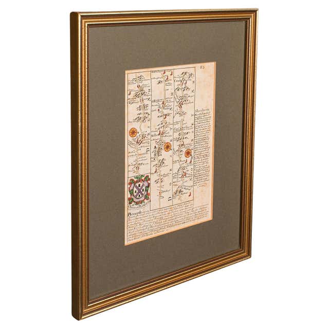 Antique Coaching Road Map Cranborne to Dorchester, Framed Cartography ...