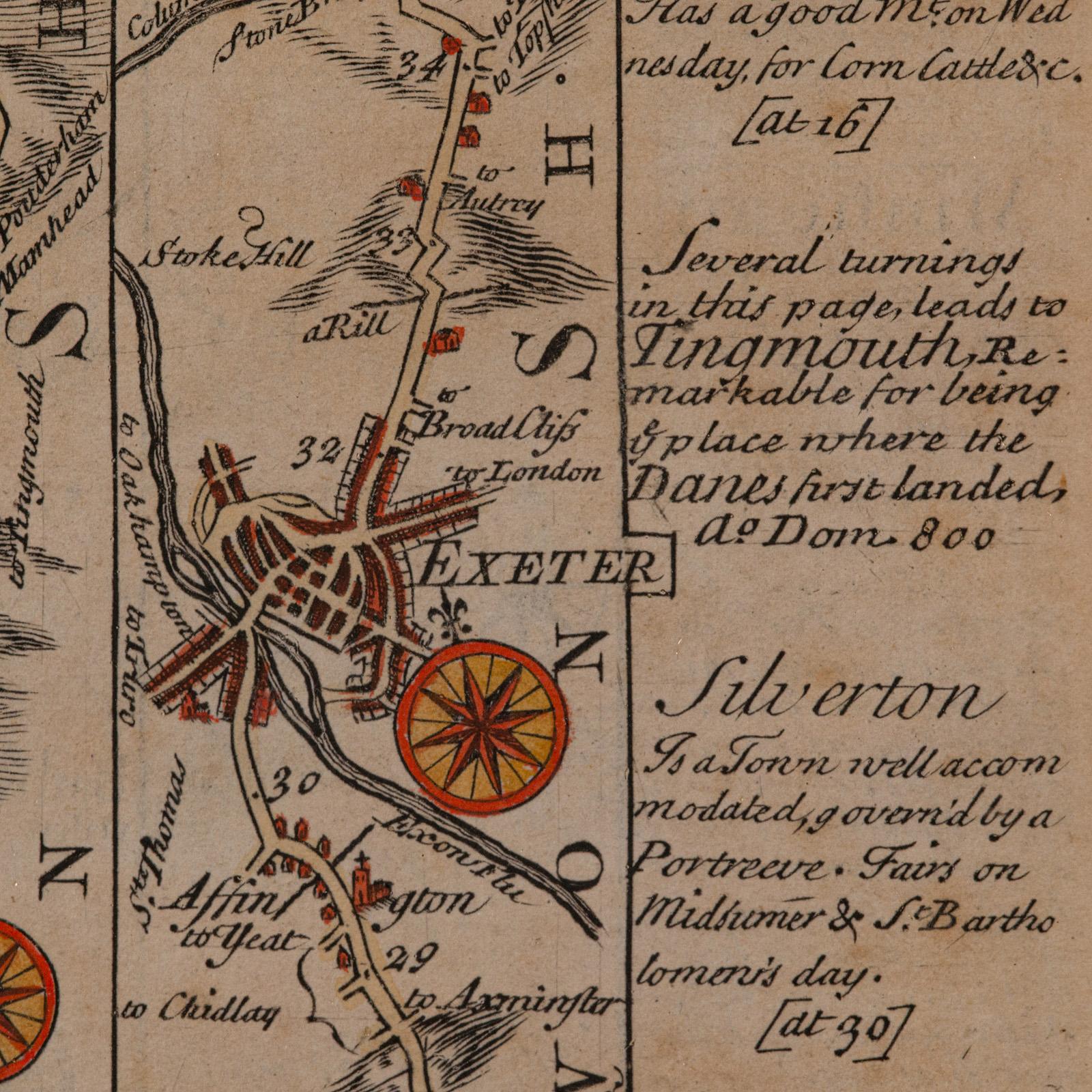 Carte de route ancienne, South Devon, anglaise, encadrée, cartographie géorgienne en vente 3