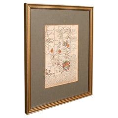 Vintage Coaching Road Map, South Devon, English, Framed, Cartography, Georgian