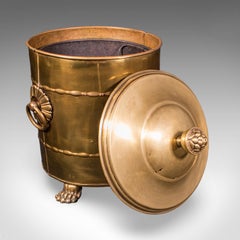 Antique Coal Bin, English, Brass, Fireside Log Store, Kindling Basket, Edwardian