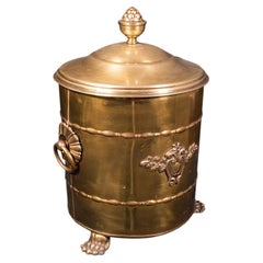 Antique Coal Bin, English, Brass, Fireside Log Store, Kindling Basket, Edwardian