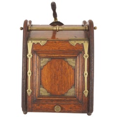 Antique Coal Box, Hod, Oak and Brass, Shovel, Metal Liner, Scotland, 1890, H139