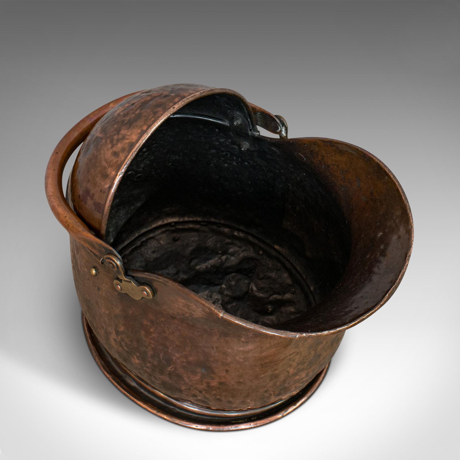 Late Victorian Antique Coal Bucket, English, Copper, Fireside, Scuttle, Victorian, circa 1870