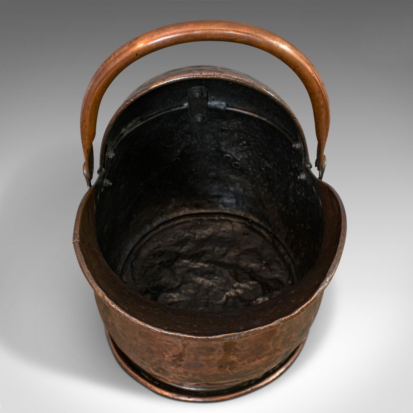Antique Coal Bucket, English, Copper, Fireside, Scuttle, Victorian, circa 1870 In Good Condition In Hele, Devon, GB