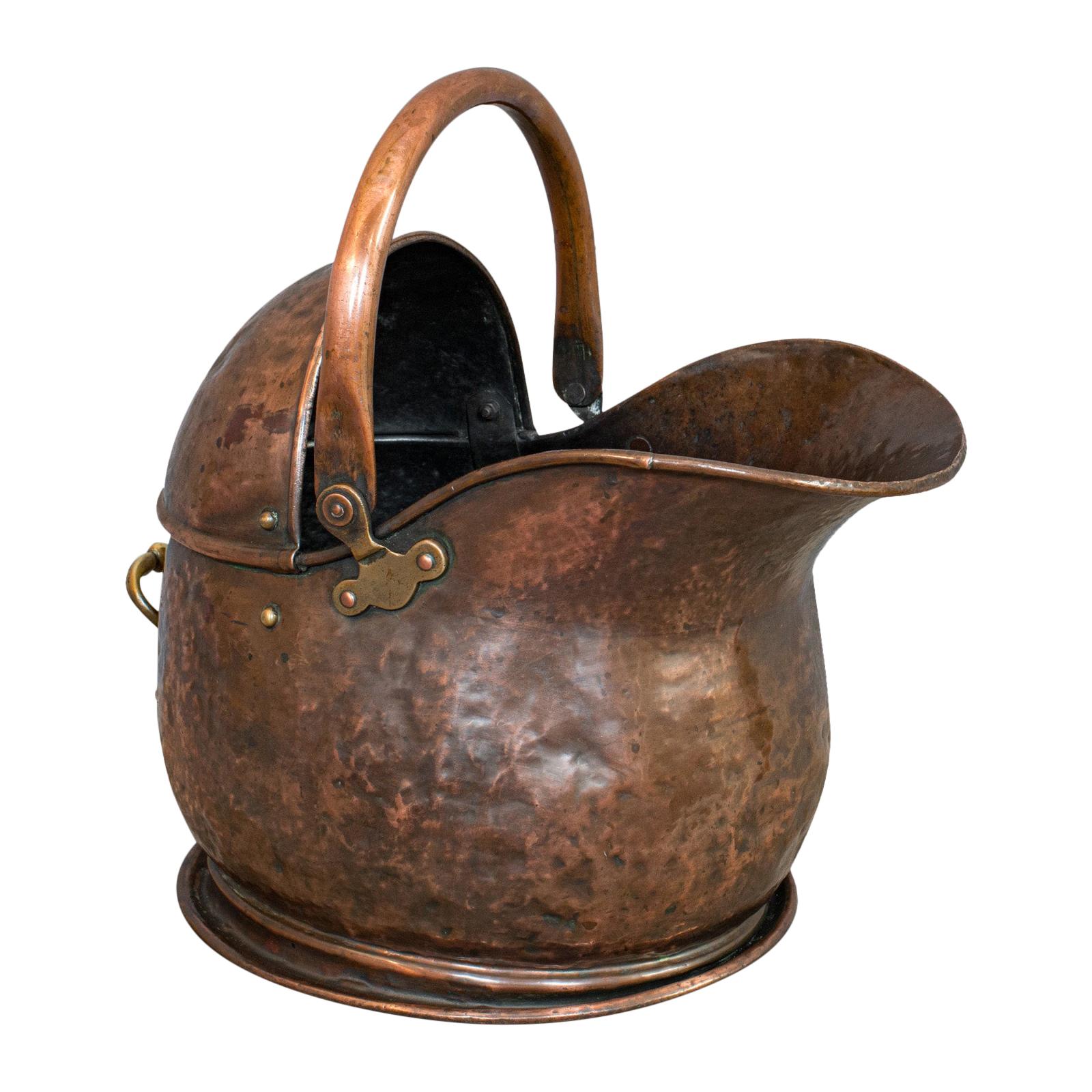 Antique Coal Bucket, English, Copper, Fireside, Scuttle, Victorian, circa 1870