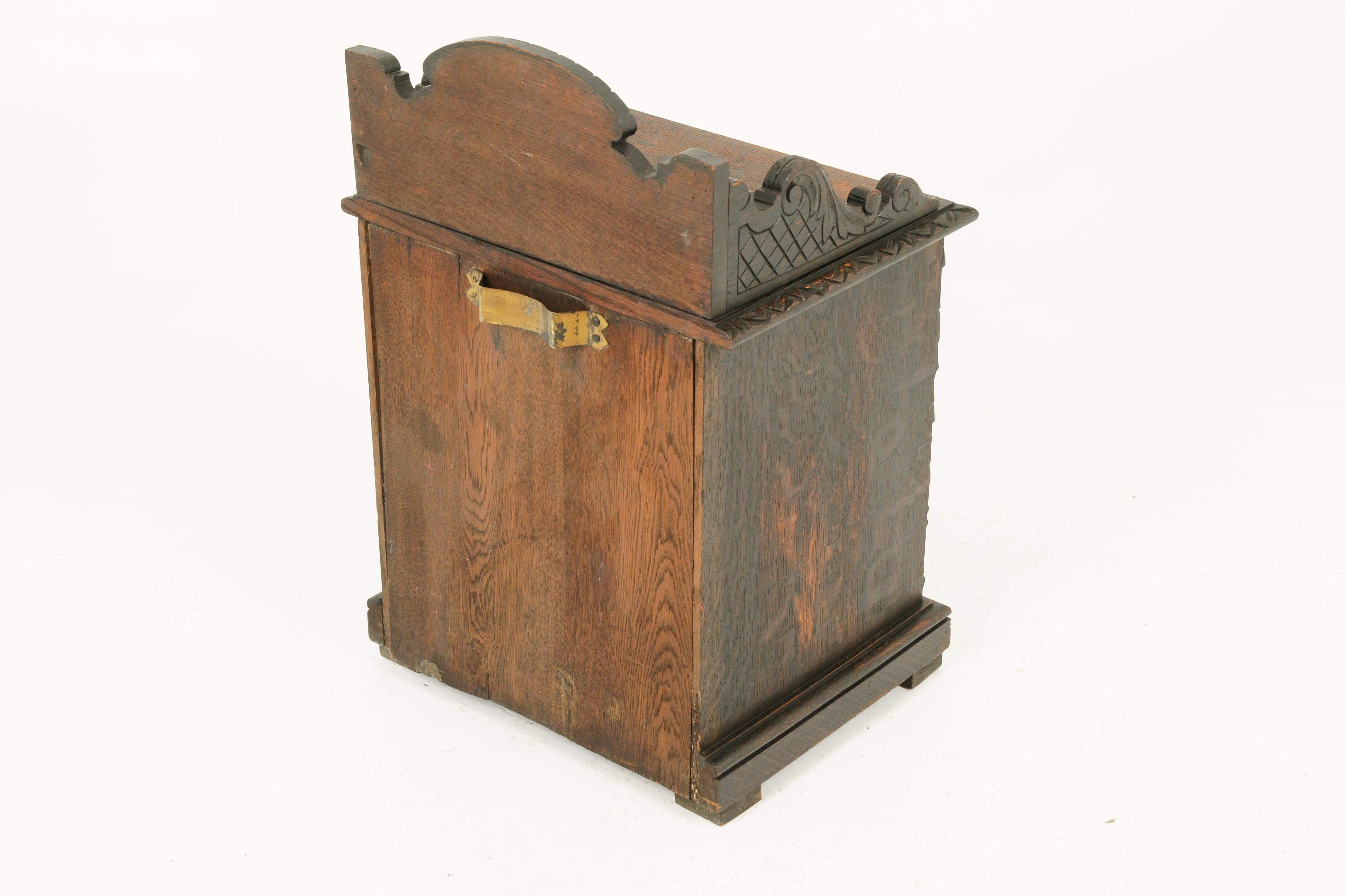 Late 19th Century Antique Coal Hod, Coal Box, Carved Oak, 