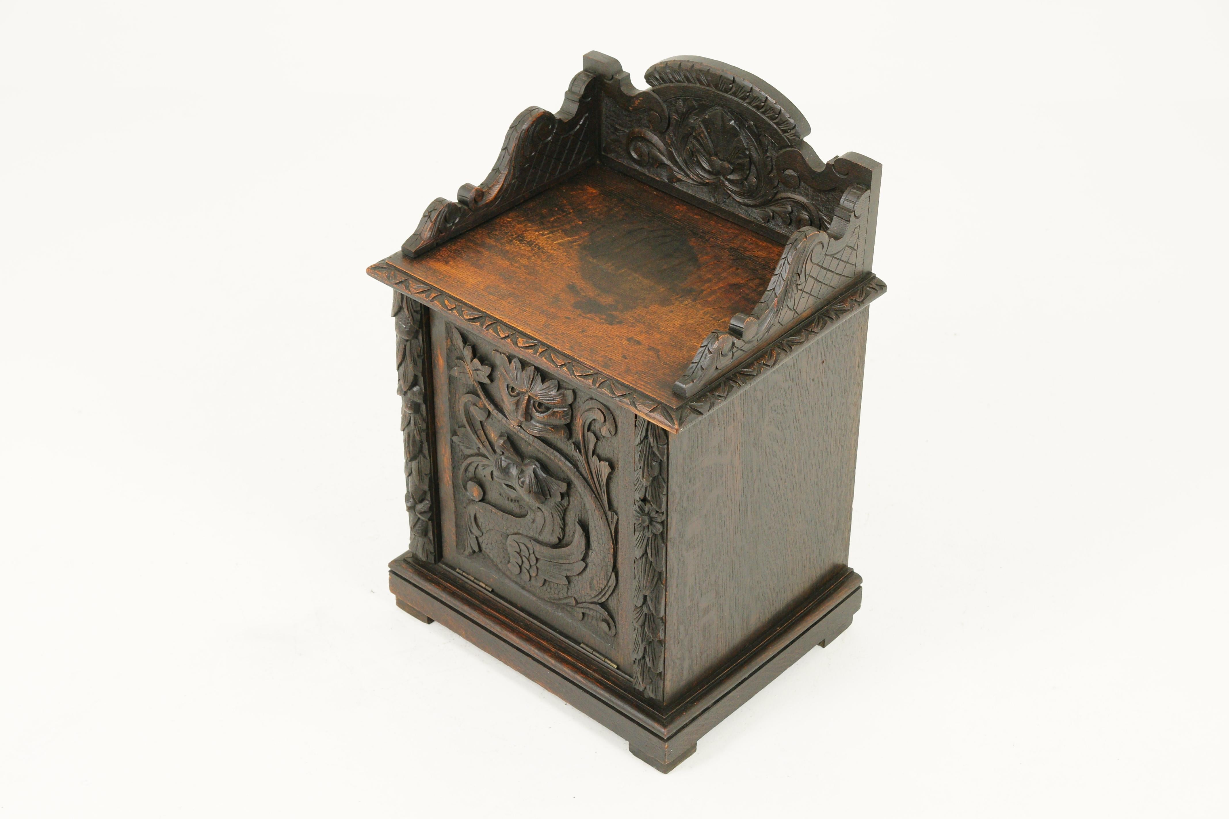 Antique coal Hod, coal box, carved oak, 