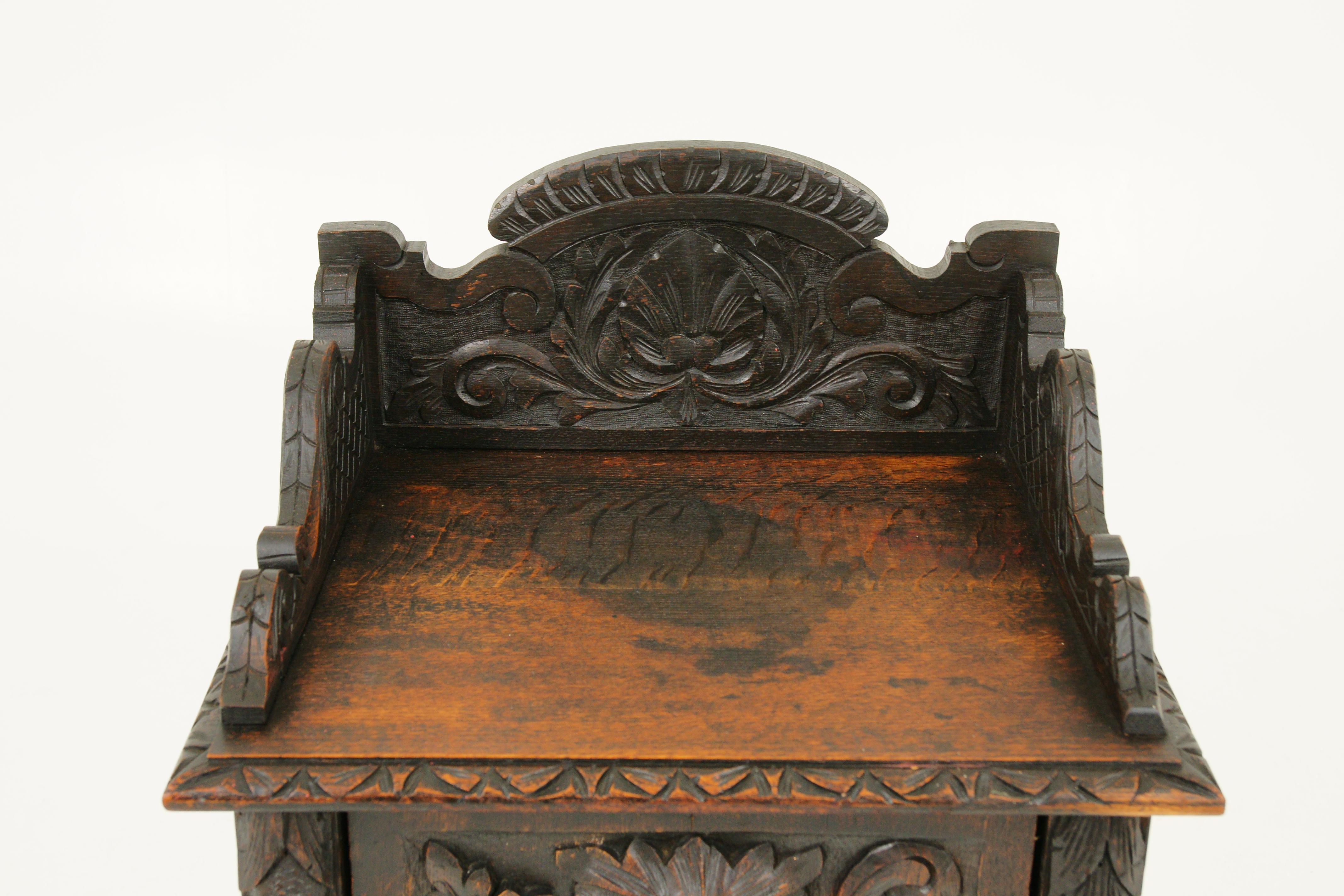 Hand-Carved Antique Coal Hod, Coal Box, Carved Oak, 
