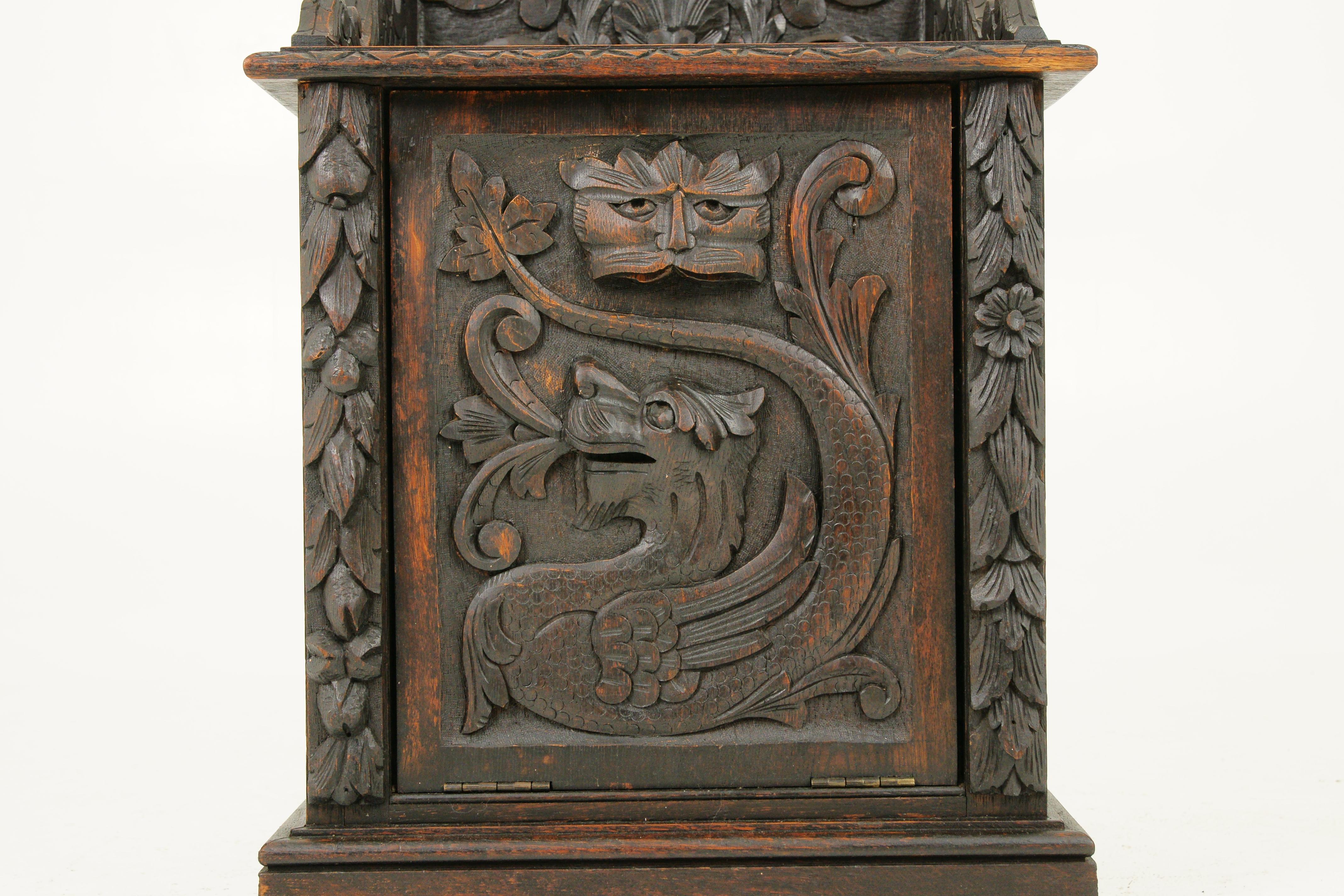 Antique Coal Hod, Coal Box, Carved Oak, 