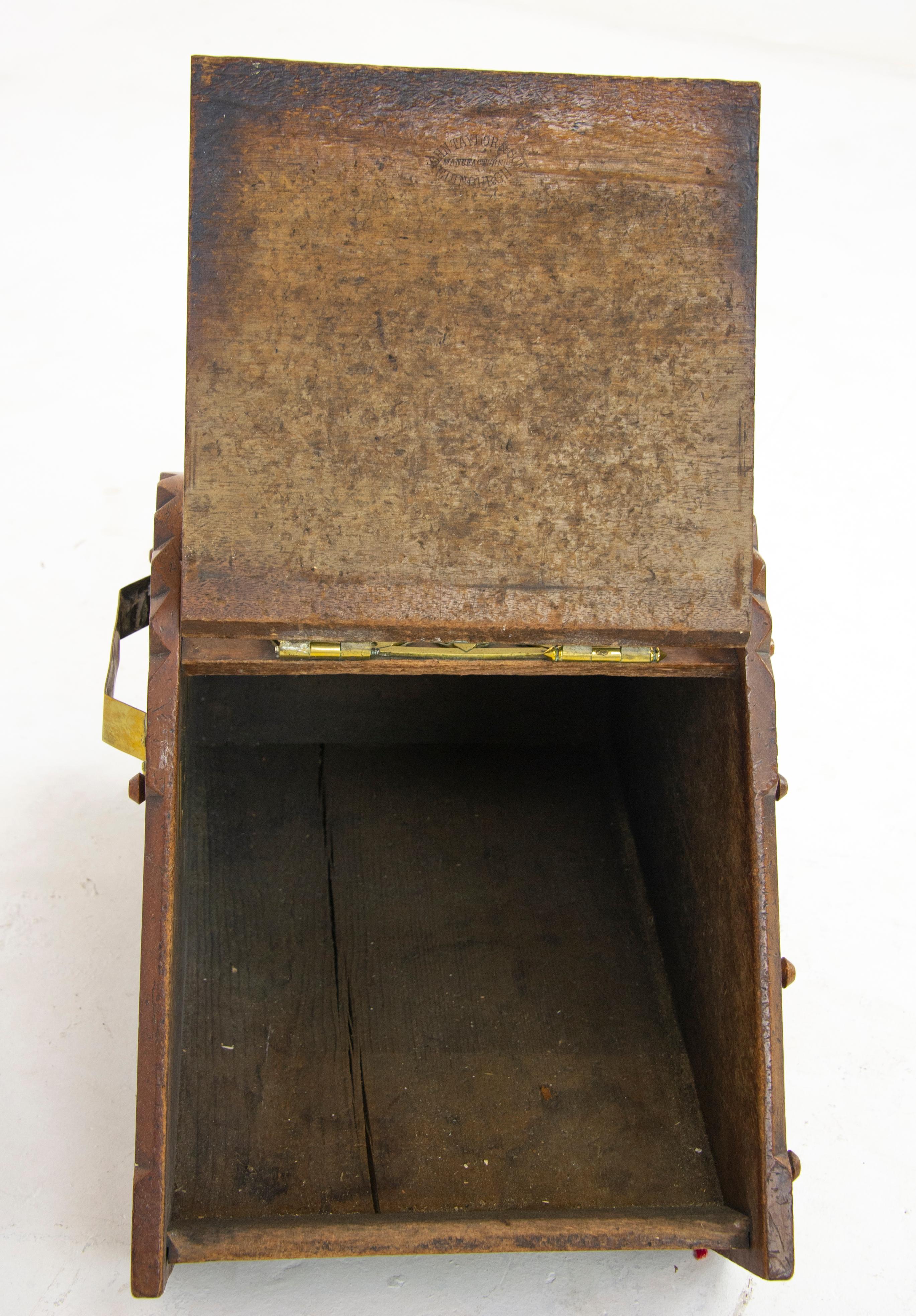 Antique Coal Hod, Walnut Coal Box, Coal Scuttle, Brass, Scotland 1880, B1258 3
