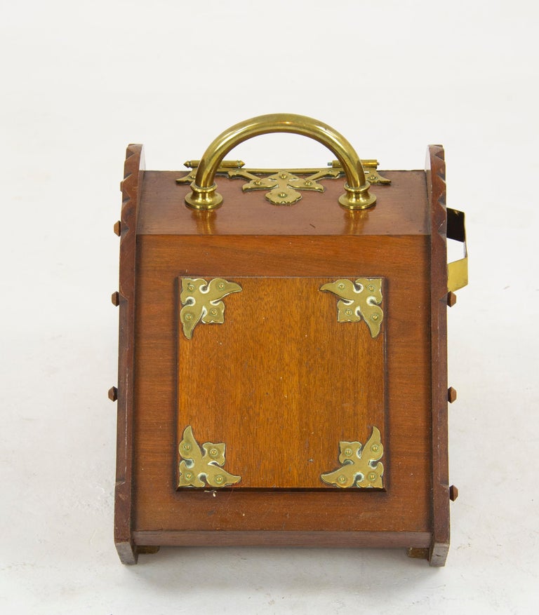 Antique Coal Hod, Walnut Coal Box, Coal Scuttle, Brass, Scotland 1880