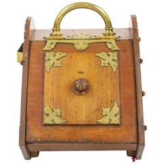 Antique Coal Hod:: Walnut Coal Box:: Coal Scuttle:: Brass:: Scotland 1880:: B1258