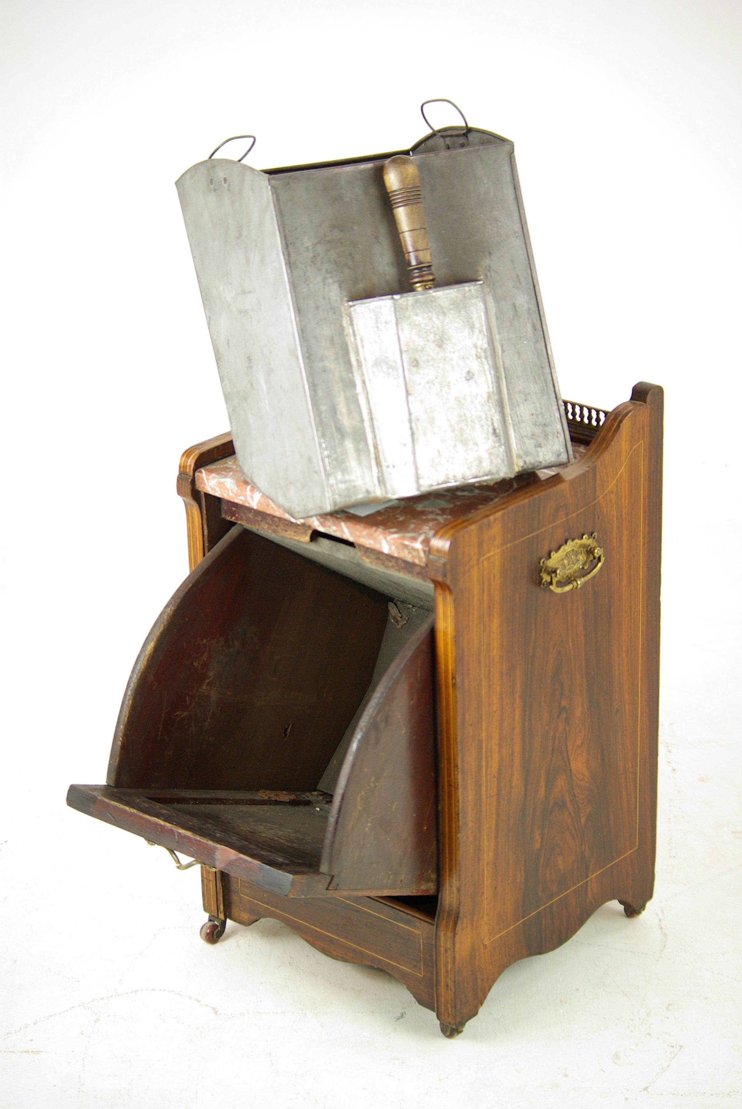 Antique Coal Hod, Walnut Coal Box, Coal Scuttle, Marble, Scotland 1880, B1262 1