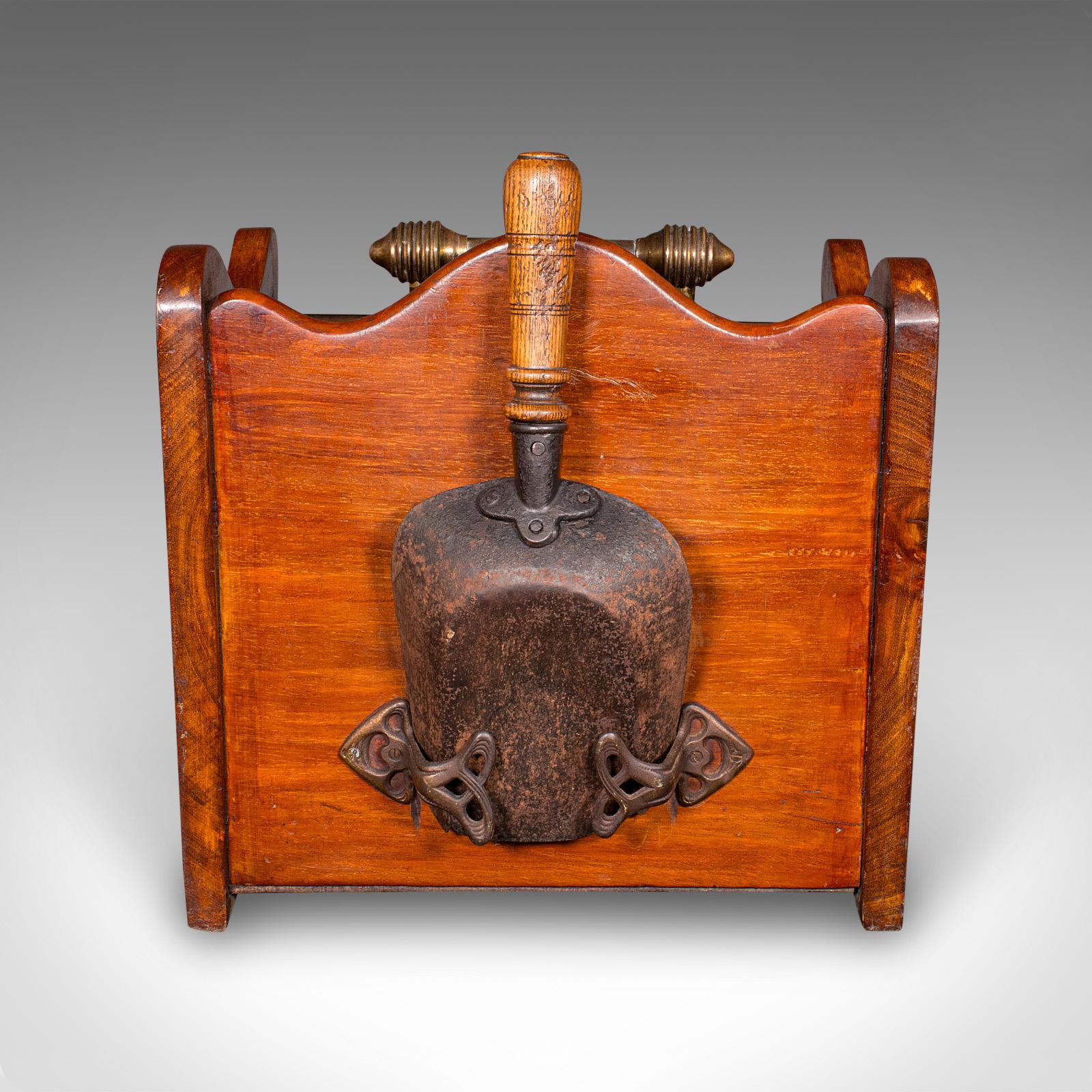 Antique Coal Purdonium, English, Walnut, Brass, Fireside Fuel Keep, Victorian For Sale 2