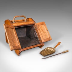 Antique Coal Purdonium, Scottish, Walnut, Brass, Fireside Fuel Store, Victorian