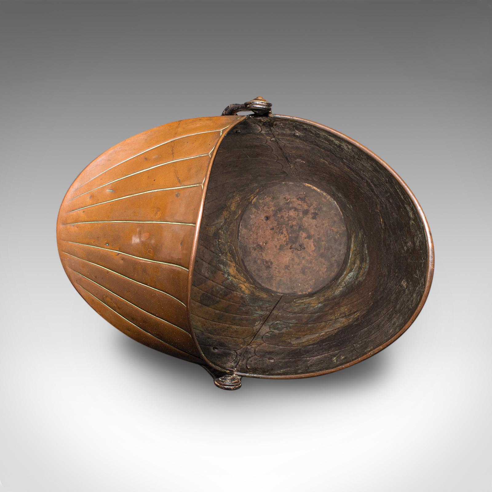 Antique Coal Scuttle, Inglés, Cobre, Cesta de la chimenea, Art Nouveau, Victoriano en venta 3