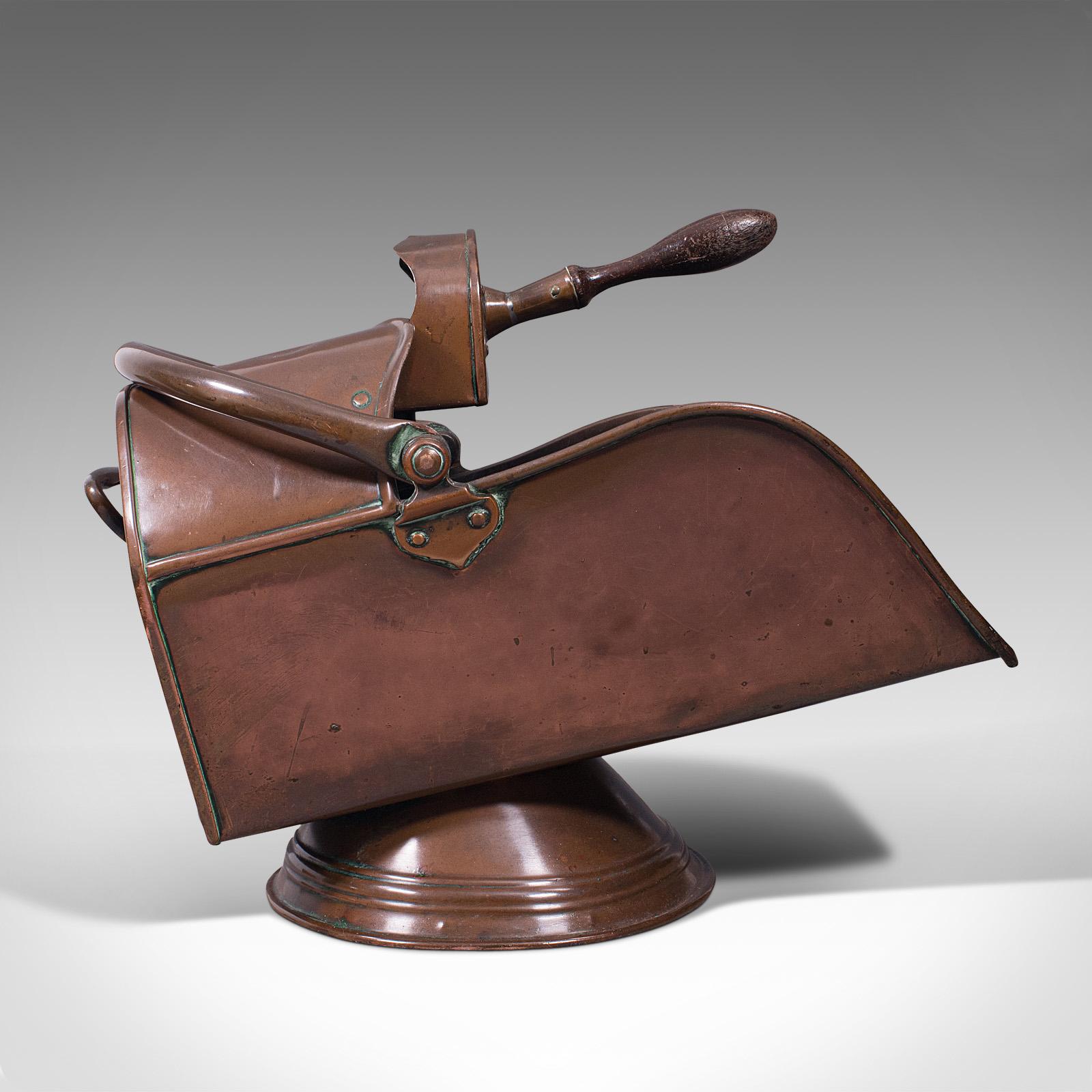 British Antique Coal Scuttle, English, Copper, Fireside Bucket, Scoop, Victorian, C.1880 For Sale