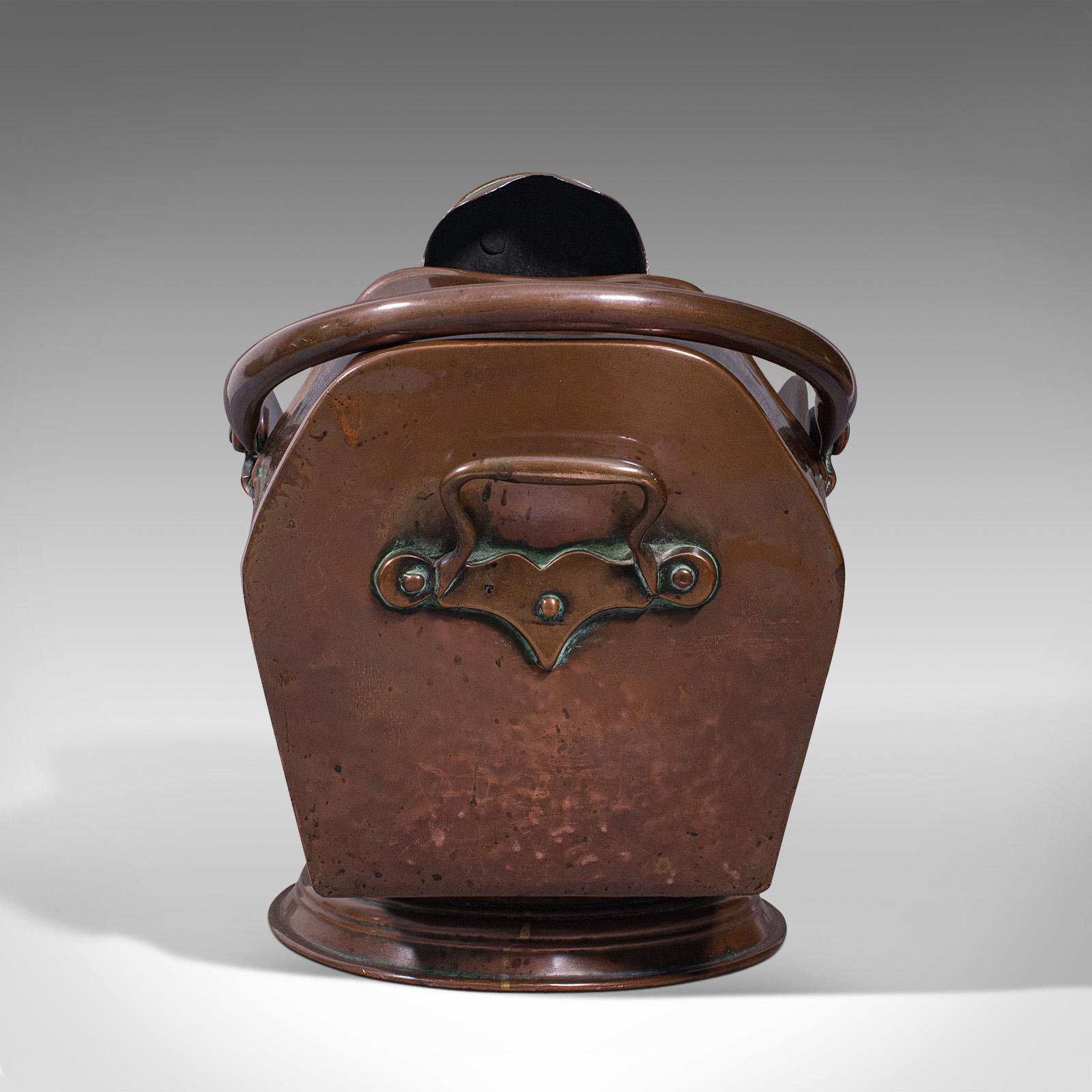 19th Century Antique Coal Scuttle, English, Copper, Fireside Bucket, Scoop, Victorian, C.1880 For Sale