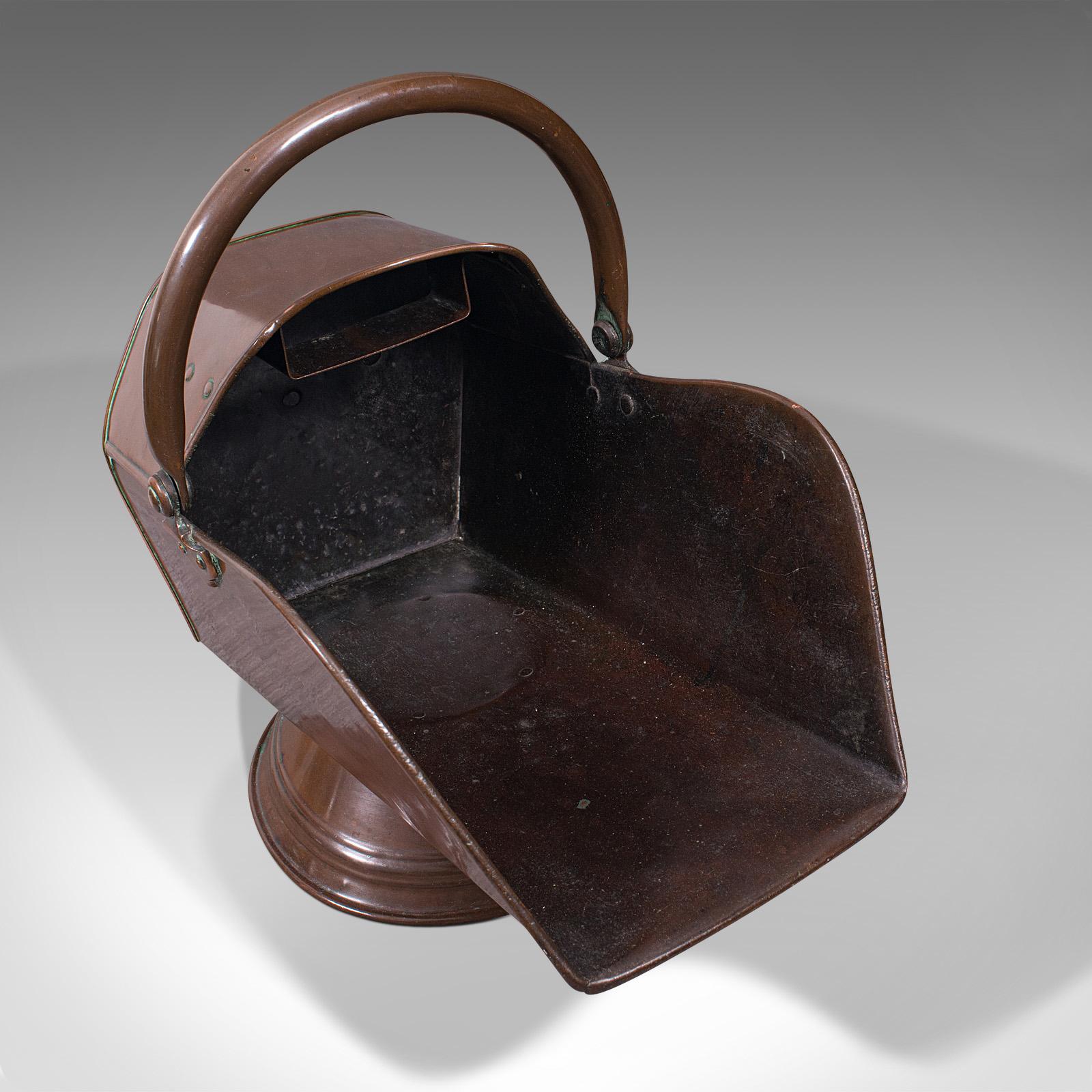 Antique Coal Scuttle, English, Copper, Fireside Bucket, Scoop, Victorian, C.1880 For Sale 1