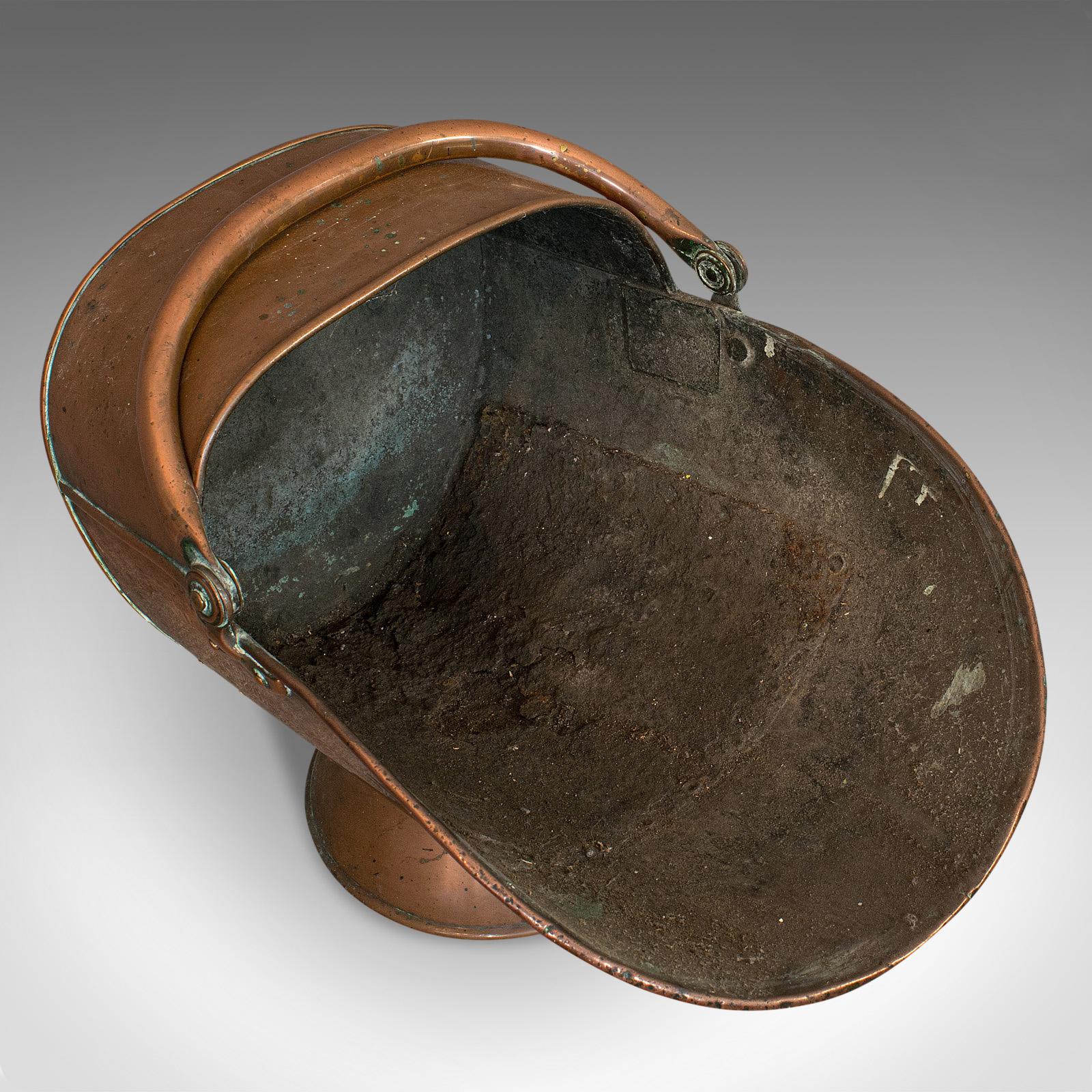 Victorian Antique Coal Scuttle, English, Copper, Fireside, Coal, Log Bucket, circa 1890