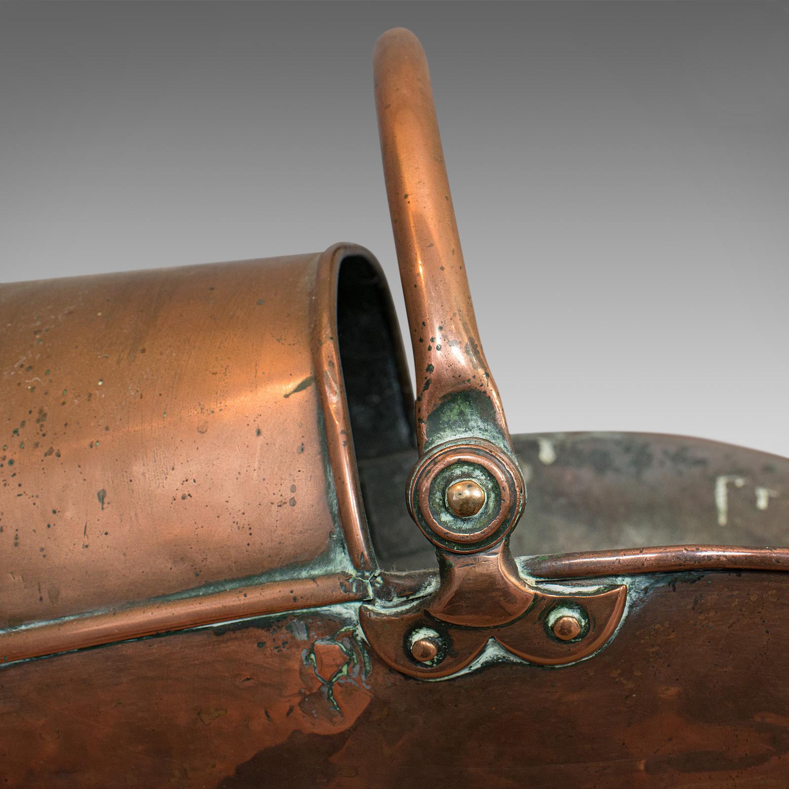 19th Century Antique Coal Scuttle, English, Copper, Fireside, Coal, Log Bucket, circa 1890