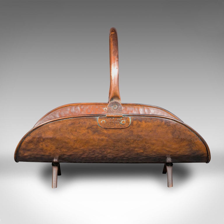Antique Coal Trugg, English, Copper, Fireside, Fuel Scuttle, Logs