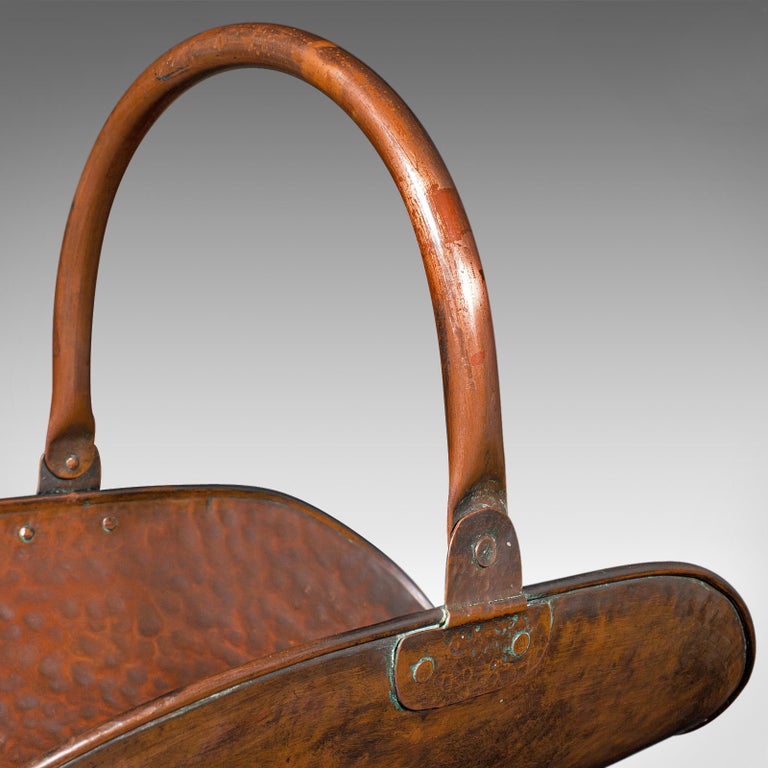 Antique Coal Trugg, English, Copper, Fireside, Fuel Scuttle, Logs