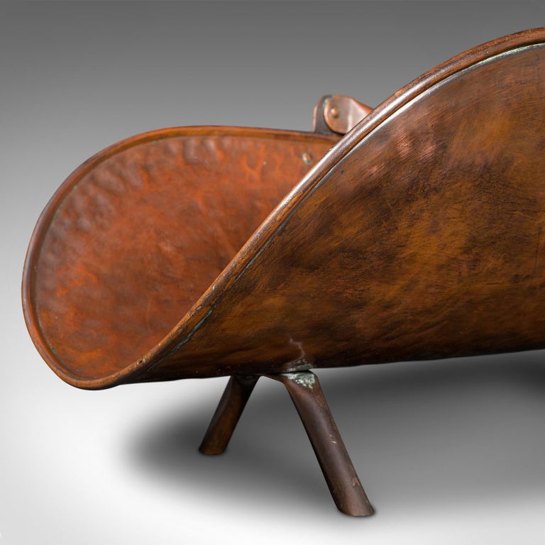 Antique Coal Trugg, English, Copper, Fireside, Fuel Scuttle, Logs