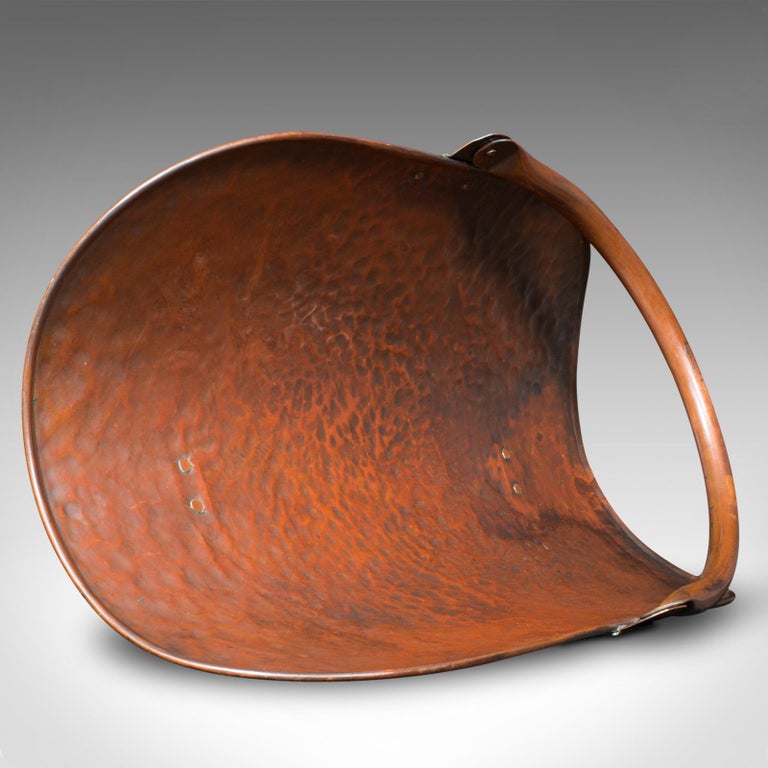 Antique Coal Trugg, English, Copper, Fireside, Fuel Scuttle, Logs